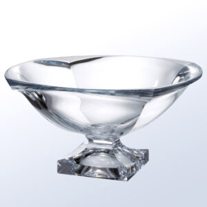 Crystal trophy with wide rim and square pedestal base, ideal for employee recognition or corporate achievement awards.