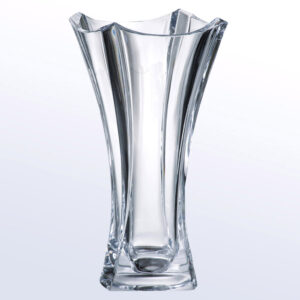 Crystal trophy with flared wavy rim and faceted sides, ideal for corporate recognition or employee achievement awards.