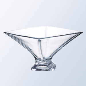 Square crystal trophy with flared sides and sturdy base, ideal for corporate achievement or employee recognition awards.