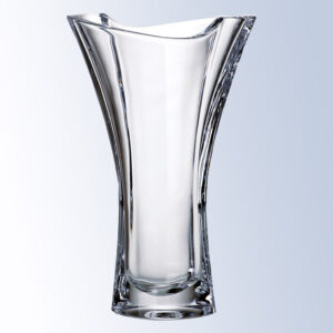 Crystal vase trophy with asymmetrical rim and thick base, ideal for corporate recognition or employee milestone awards.