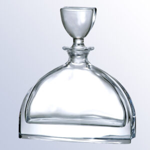 Crystal decanter trophy with stopper, clear glass body, ideal for corporate recognition or employee achievement awards.