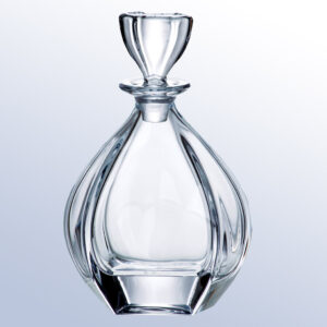 Crystal teardrop decanter trophy with faceted stopper, ideal for corporate or employee recognition awards.