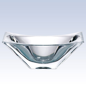Modern crystal trophy with angled sides and rectangular rim, ideal for corporate achievement or employee recognition awards.