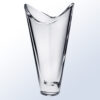 Crystal award trophy with asymmetrical curved rim, ideal for corporate recognition, clear glass on gradient background.