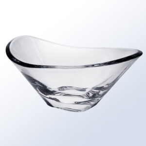 Asymmetrical crystal trophy with smooth curved edges on gradient background, ideal for corporate or employee recognition.
