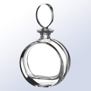 Crystal circle award trophy with matching stopper, clear glass for corporate recognition or employee achievement.