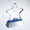 Crystal star award trophy with blue base, silver pedestal; Star Team Member engraving for employee recognition.
