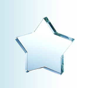 Crystal star award trophy, clear glass, ideal for recognizing employee or corporate achievement milestones.