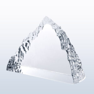 Crystal trophy with textured edges, resembling a mountain peak. Ideal for corporate or milestone recognition.