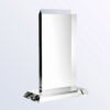 Crystal rectangle plaque award with beveled edges on a base, ideal for corporate or employee recognition.