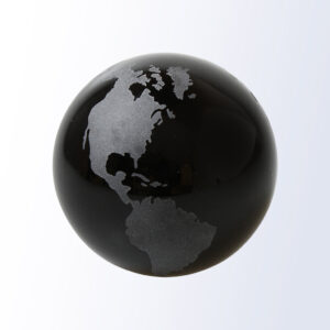 Crystal globe trophy with etched metallic map, ideal for corporate or employee recognition awards.