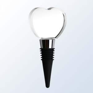 Crystal heart award trophy with clear glass top, metal neck, and black base for corporate or employee recognition.