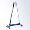 Blue Paramount crystal trophy with triangular design and blue accent, for corporate or milestone recognition, on glass base.