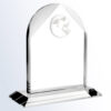 Crystal globe arch award with etched globe detail, ideal for corporate recognition or employee achievement.