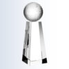 Crystal golf trophy with textured ball on clear faceted base, ideal for corporate or sports achievement awards.