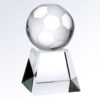 Crystal soccer ball trophy on clear base, ideal for corporate or sports achievement awards.