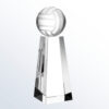 Crystal volleyball trophy with frosted glass ball on clear base, ideal for sports achievement or team recognition awards.