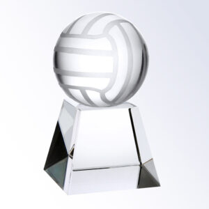 Crystal volleyball trophy with frosted ball on pyramid base, ideal for sports achievement or team recognition awards.