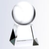 Crystal baseball trophy with etched stitching on pyramid glass base, ideal for sports recognition or achievement awards.