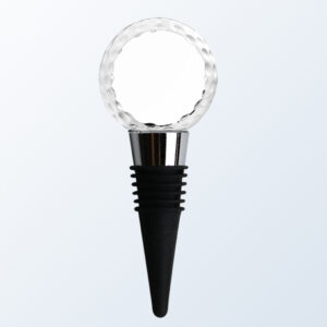 Crystal golf ball trophy with chrome and black base, ideal for corporate or employee achievement recognition.