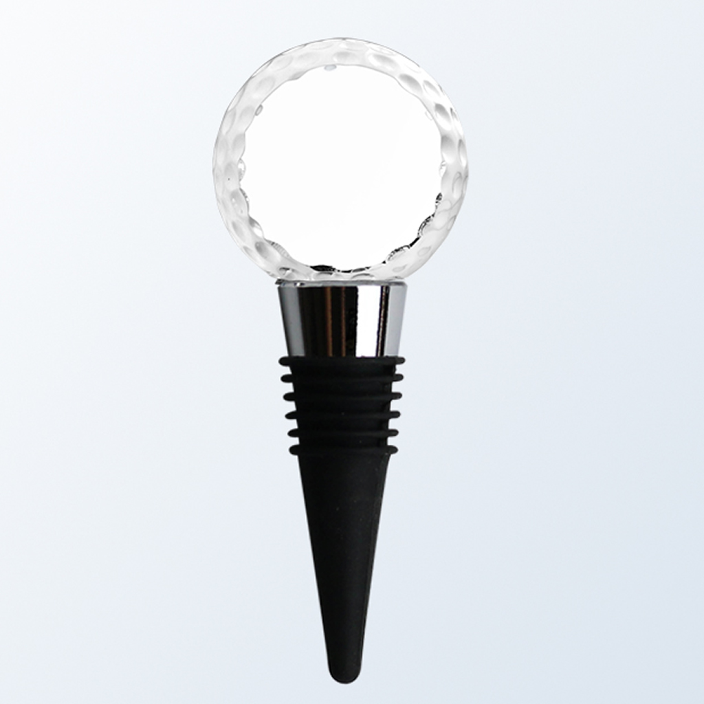 Crystal golf ball trophy with chrome and black base, ideal for corporate or employee achievement recognition.