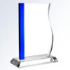 Blue Progress Crystal plaque with clear glass and blue stripe, ideal for corporate or employee achievement awards.