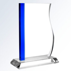 Blue Progress Crystal plaque with clear glass and blue stripe, ideal for corporate or employee achievement awards.