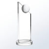 Crystal award trophy with angled design, frosted globe accent, on a round base; ideal for corporate or employee recognition.