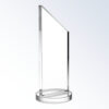Tall crystal trophy with angular design on round base, ideal for corporate or employee recognition.
