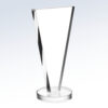 Clear crystal trapezoid trophy on round base, ideal for corporate recognition or employee achievement awards.