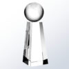 Crystal globe trophy with clear glass sphere on tapered rectangular base, ideal for corporate or employee achievement awards.