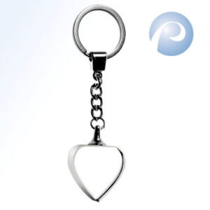 Crystal heart-shaped trophy on a metal keychain, suitable for corporate or employee recognition, white background with logo.