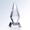 Clear faceted crystal trophy with elongated shape, Cigna logo; honors outstanding corporate sales achievement.