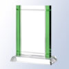 Crystal glass award plaque with green-tinted edges on base, ideal for corporate recognition or milestone achievements.