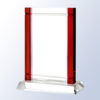 Crystal trophy with bold red edges on angled glass base, ideal for corporate or employee achievement recognition.