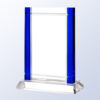 Crystal award plaque with blue side accents on a clear base, ideal for corporate or employee recognition engraving.