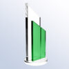 Crystal trophy with clear and green vertical panels on round base, ideal for corporate or employee recognition awards.