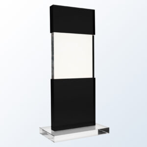 Black Tiered Post crystal trophy with clear center and transparent base, ideal for corporate or employee recognition.