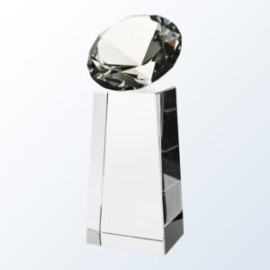 Crystal diamond trophy with faceted diamond accent on a tall base, ideal for corporate or employee recognition awards.