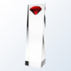 Crystal tower award with faceted red gemstone accent, ideal for corporate recognition or achievement milestones.