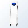 Blue Diamond Tower crystal trophy with blue diamond accent, ideal for corporate recognition or achievement awards.