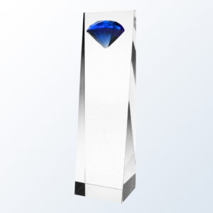 Blue Diamond Tower crystal trophy with blue diamond accent, ideal for corporate recognition or achievement awards.