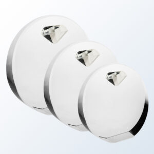 Crystal diamond circle trophies in three sizes, ideal for corporate achievement or employee recognition awards.