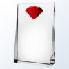 Clear crystal rectangular trophy with faceted red diamond accent, ideal for corporate or employee recognition awards.