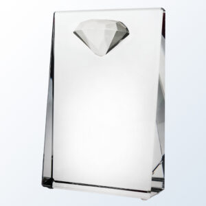 Clear crystal diamond-shaped wedge award trophy, ideal for corporate or employee recognition, shown on a white background.