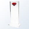 Clear crystal trophy with red diamond accent, rectangular shape on base; ideal for corporate or employee recognition awards.