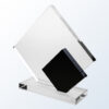 Crystal award trophy with diamond-shaped glass panel and black accent on a clear base, ideal for corporate recognition.