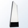 Clear crystal trophy with angular design and black base, ideal for corporate achievement or employee recognition awards.