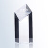 Diamond Tower crystal award with angled top, engraved for 25 years of corporate service recognition, clear crystal on white surface.