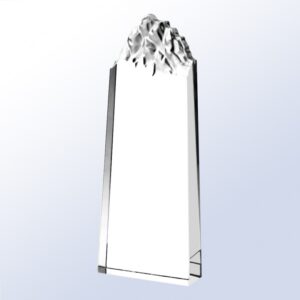 Crystal trophy with jagged, mountain-inspired top, perfect for corporate recognition or achievement awards.